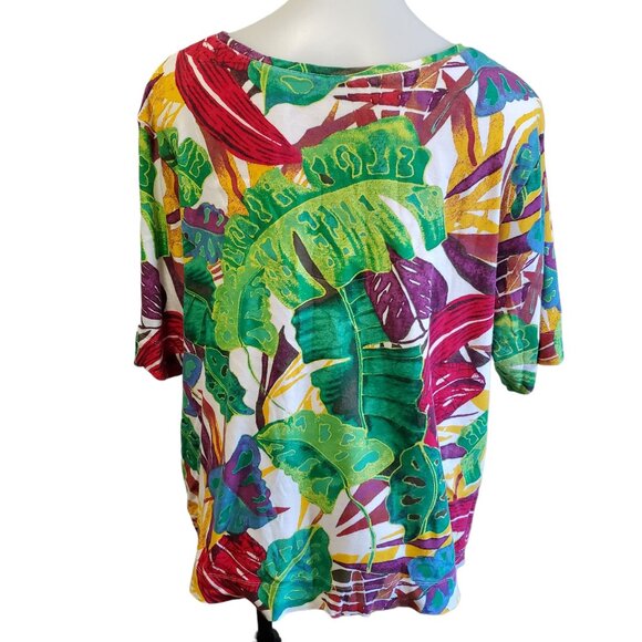 Chicos XXL Vibrant Tropical Retro Leaf Print Top Multicolor T-Shirt NWOT - Picture 6 of 11
